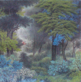 黄展时作品《翠漫鹿鸣》  规格：67x67cm
